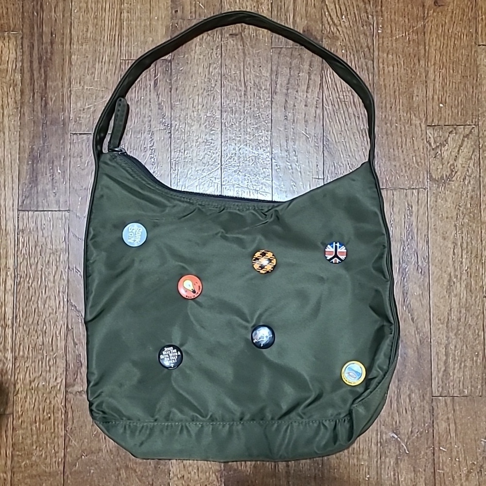 Lauren Ralph Lauren green‎ nylon canvas purse | Jesus Button decor pins - Picture 2 of 16